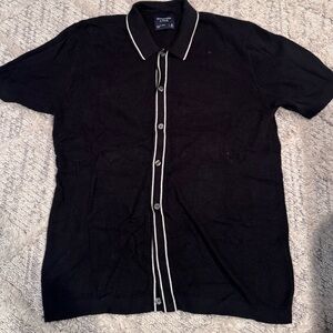 Abercrombie & Fitch Black Button-Front Polo with White Trim